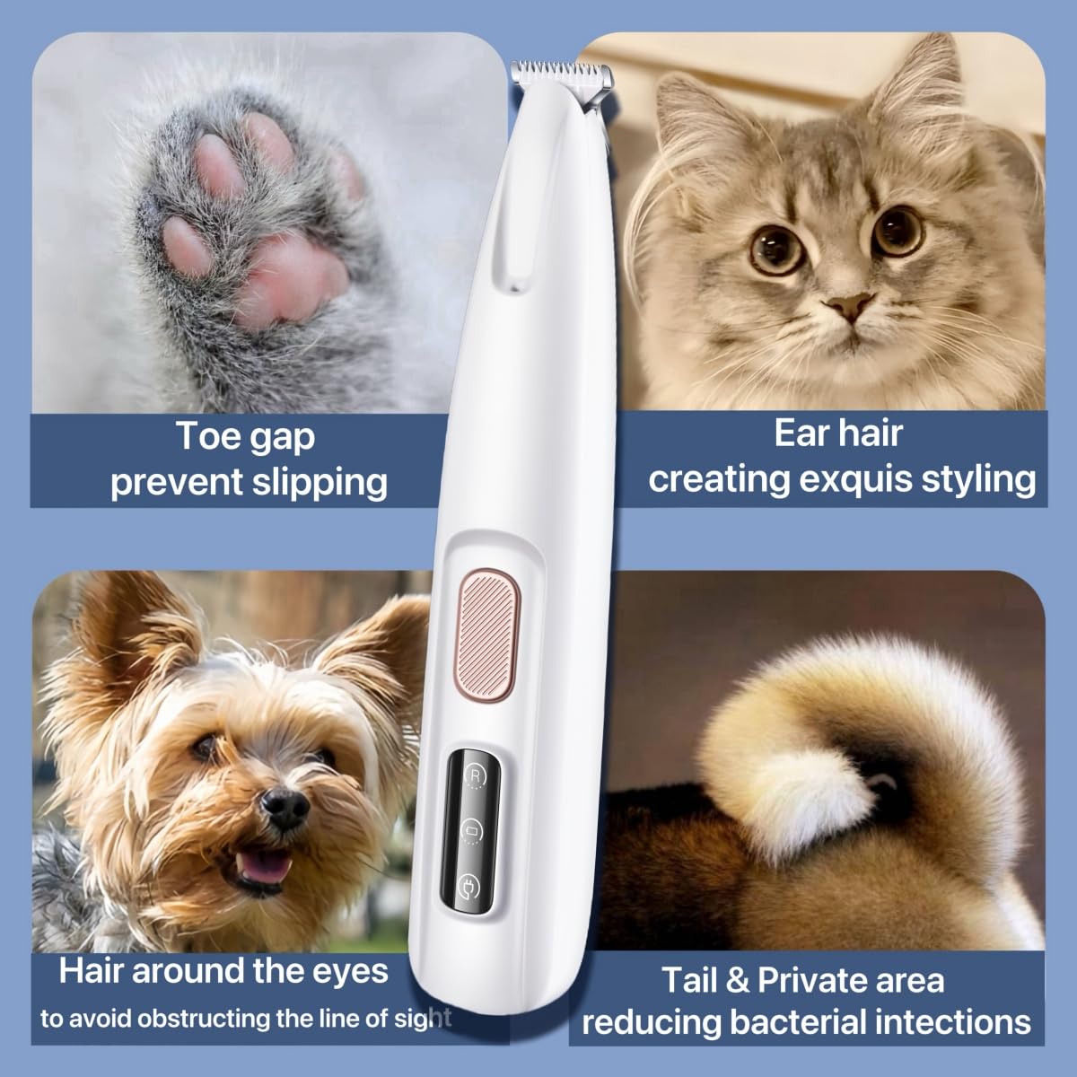 Dog Paw Trimmer Electric Dog Trimmer For Paws,Rechargeable Low Noise Waterproof Micro Precision Cordless Grooming Clipper With L